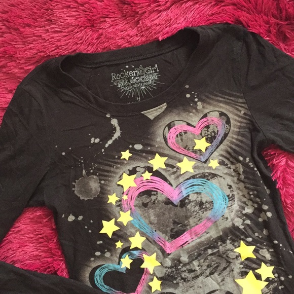Black stars and hearts graphic long sleeve top - Picture 2 of 7